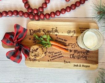 Plato personalizado de galletas de Santa / Bandeja de galletas de Navidad / Plato de leche y galletas de Santa / Regalo de Navidad familiar / Tabla de cortar de Santa