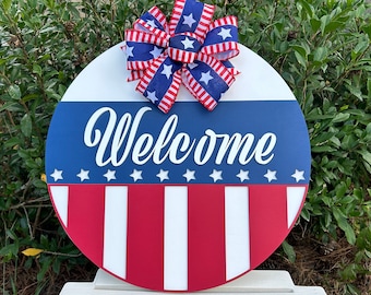 American Flag Wooden Door Sign, Patriotic Door Wreath, Red White and Blue, 3D, Patriotic July 4th Sign