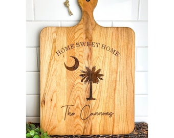 South Carolina Cutting Board | Personalized Engraved Cutting Board | SC Gift | Palmetto and Moon on Cutting Board with Custom Last Name