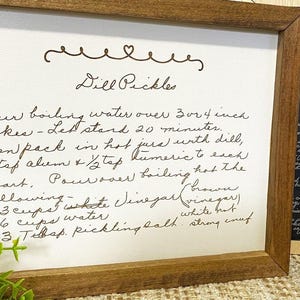 Handwritten Recipe or Letter on Sign | Handwriting Engraved on Wood Framed Sign | Personalized Gift for Mom, Grandmom, and More