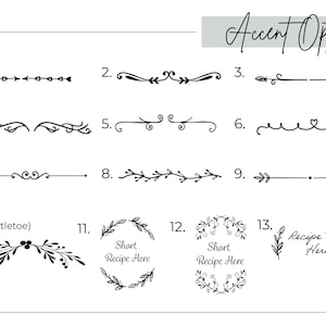 Decorative accent options to be engraved by title of recipe cutting boards.