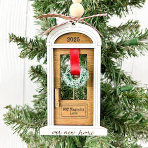 Personalized Our New Home Ornament, First Christmas in New Home Ornament with Address and Year, Custom Wooden New House Ornament with Wreath