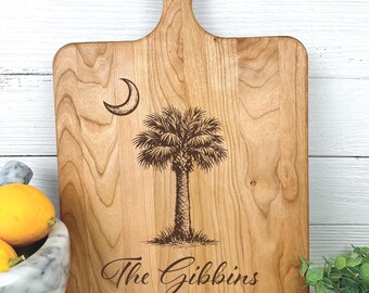 South Carolina Cutting Board | Personalized Engraved Serving Board | Sketchy Palmetto and Moon | SC Gift
