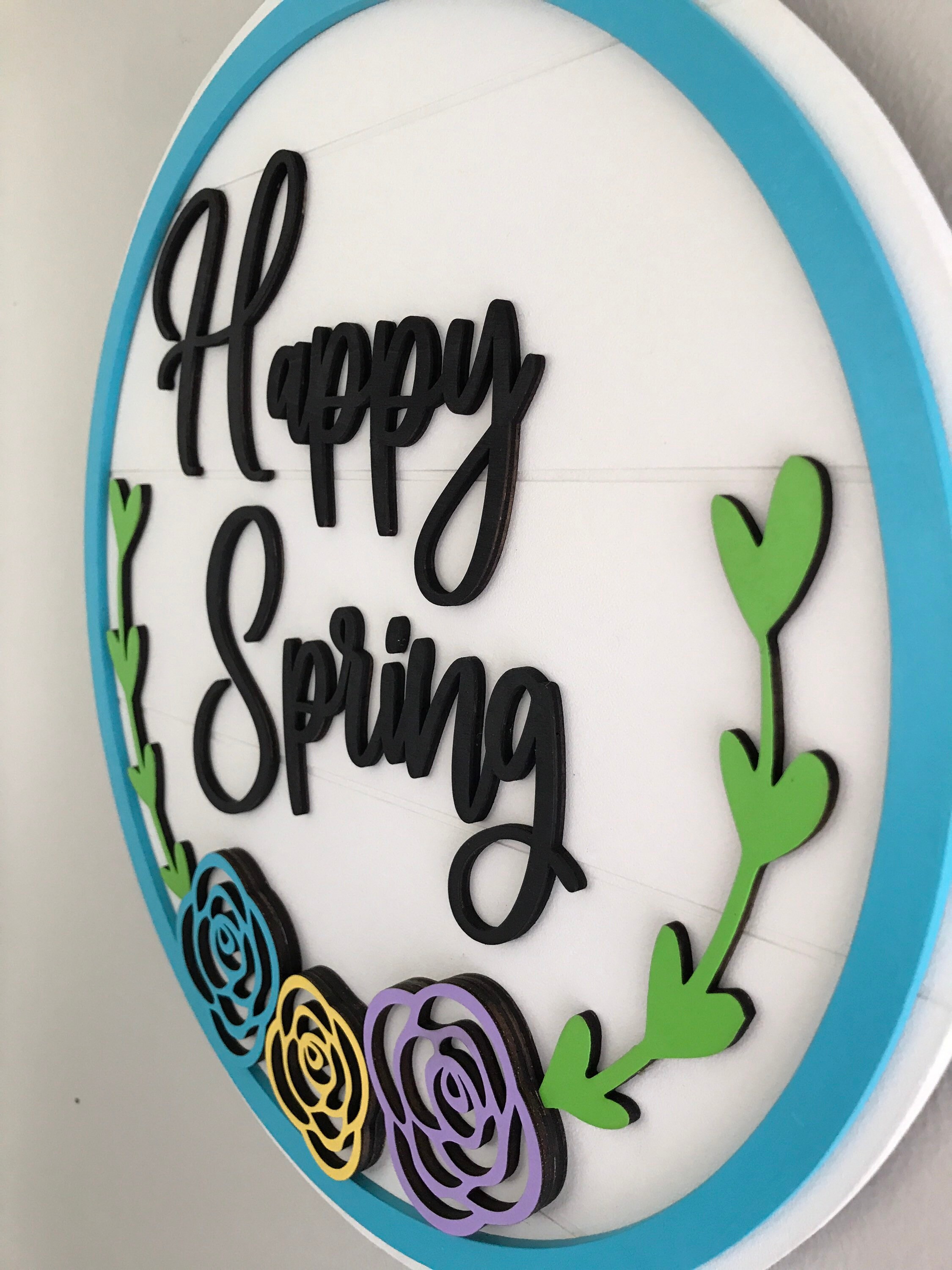 Happy Spring Wood Door Hanger | Spring Wood Wreath | Happy Spring Sign ...