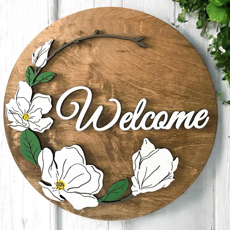 Southern Magnolia Wreath Wood Sign, Magnolia Decor, Multiple Sizes ...