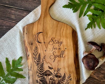 Live Edge Charcuterie Board, Witchy Woodland Serving Board, Halloween Kitchen Decor