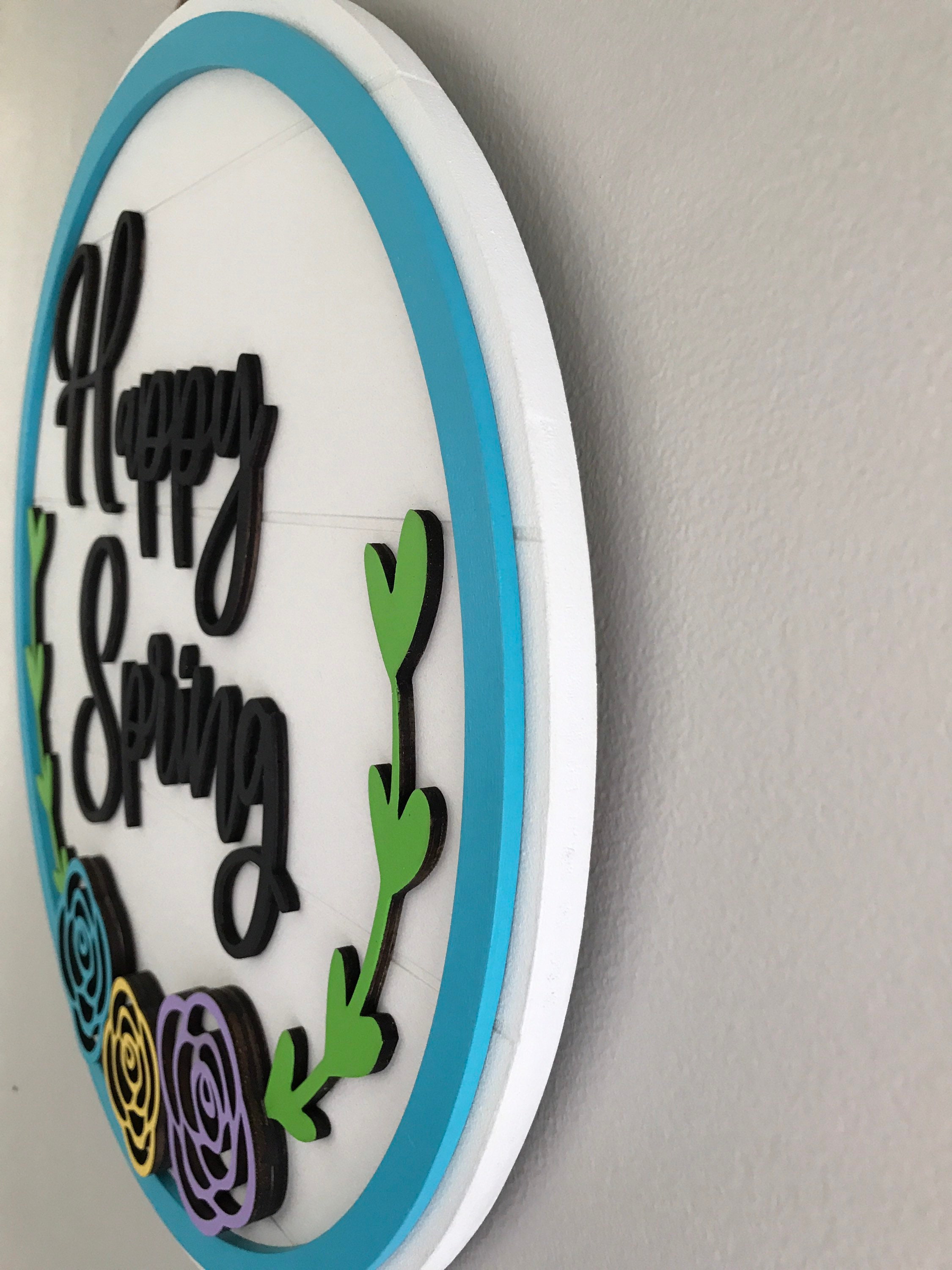 Happy Spring Wood Door Hanger | Spring Wood Wreath | Happy Spring Sign ...