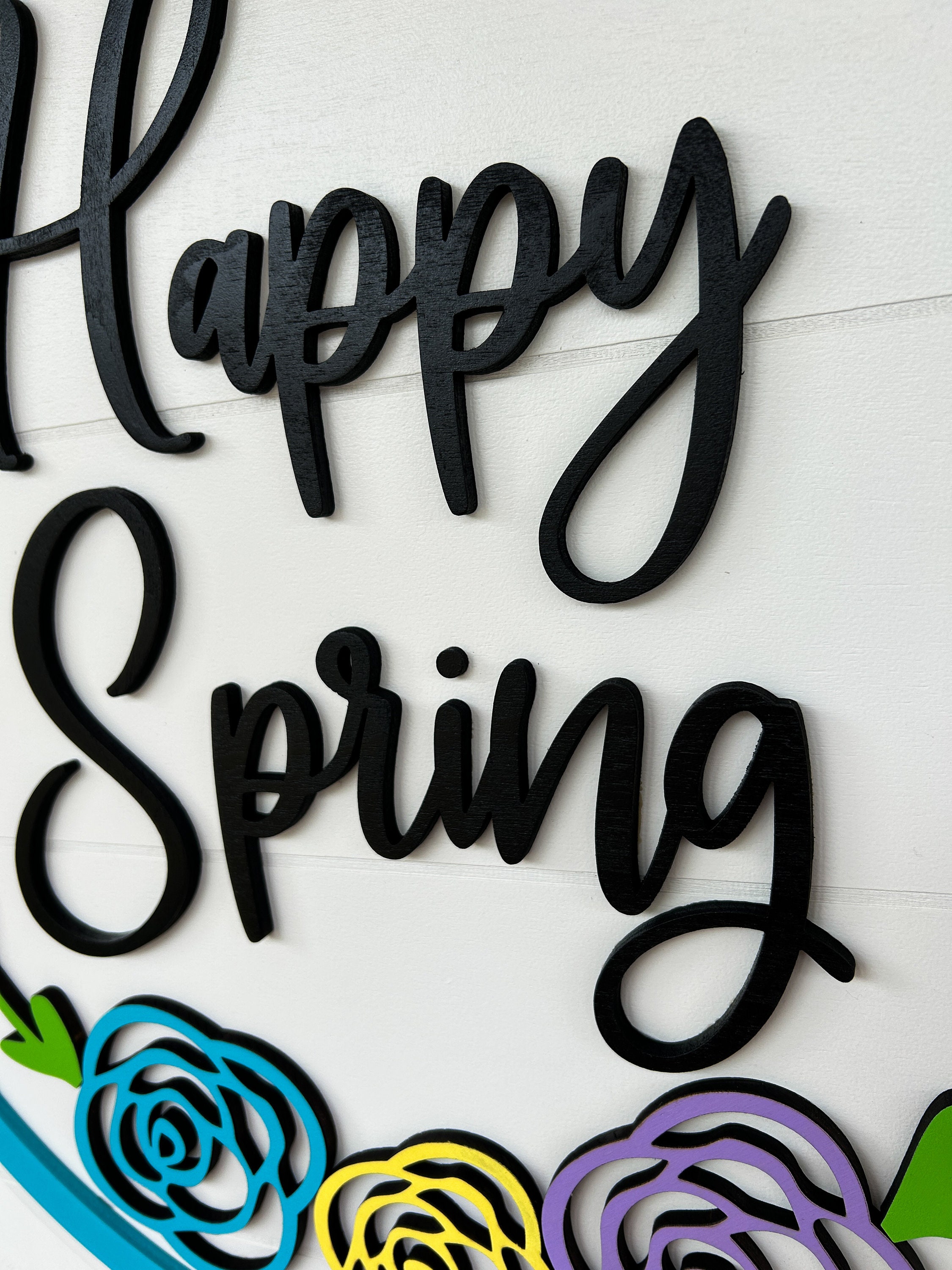 Happy Spring Wood Door Hanger | Spring Wood Wreath | Happy Spring Sign ...