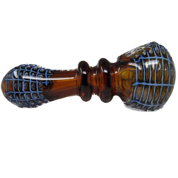 5" Hand Blown Glass Pipe for Smoking, Root Beer Brown with Cool Spider Webbing, FREE Shipping!