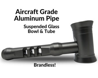 Cool Glass Pipe for Smoking, Tactical, Glass Pipe Inside Metal, Grey Aircraft Grade Aluminum Encasing Glass Pipe W/ Gift Box, FREE Shipping!