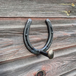 Rustic Wall Mount Railroad Spike Horseshoe Hook, Industrial Farmhouse Decor, Industrial Farmhouse Coat Rack, Coat Hook, Tack Hanger Hook