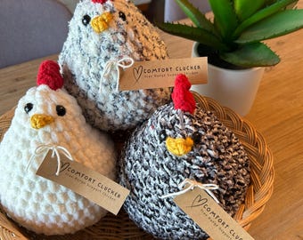 Comfort Cluckers | Free Range Emotional Support Chicken | Handmade Crochet Chicken | Anxiety Comfort Plush | Funny Gift | Desk Companion