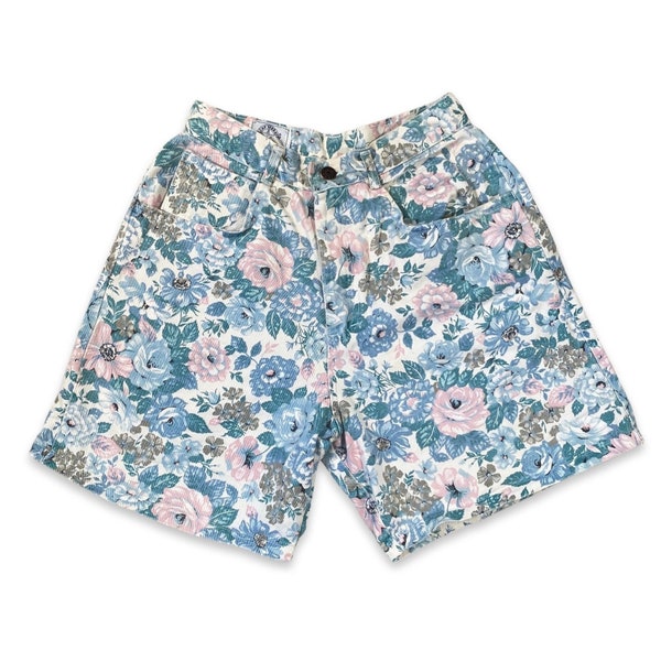 Vintage 80s Floral Ultra High-Waisted Denim Shorts