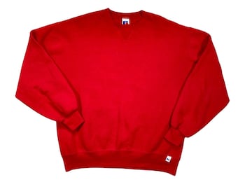 Sweatshirt Vintage Années 90 Russell Athletic - Taille XL, Coupe Boxy - Fabriqué Aux USA - Gris, Occasion Très Bon état