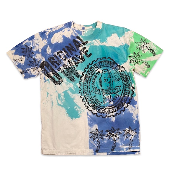Camiseta teñida con diseño de pez loro de onda original OP de Ocean Pacific Vintage