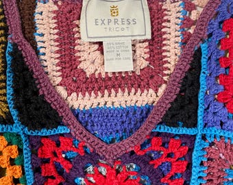 トップス vintage broken border sweater Vintage 90s Express Tricot Crochet Sweater - Etsy