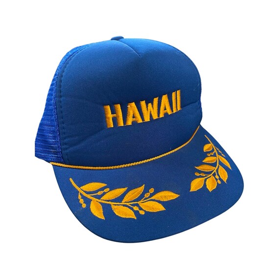 Vintage HAWAII Hat Cap Gold Leaf Embroidered Blue Snapback Etsy