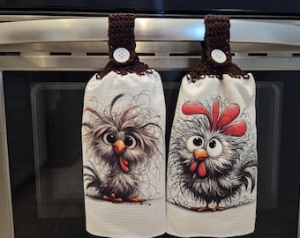 Crazy Chickens hanging kitchen hand towels