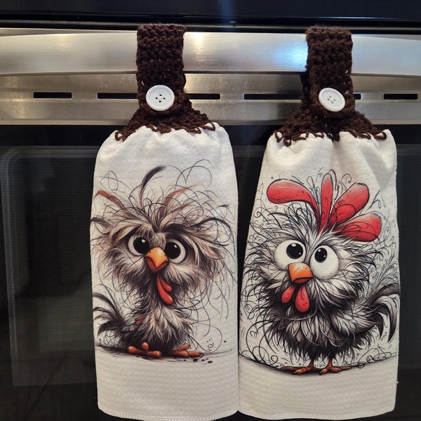 Crazy Chickens hanging kitchen hand towels