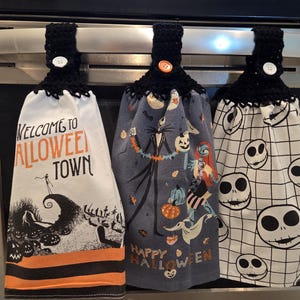 jack and sally halloween hanging kitchen hand towels