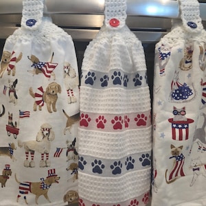 Dogs and Cats celebrate the 4th kitchen hanging hand towels