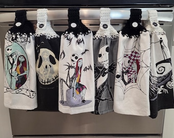 Jack and Sally hanging kitchen hand towels New