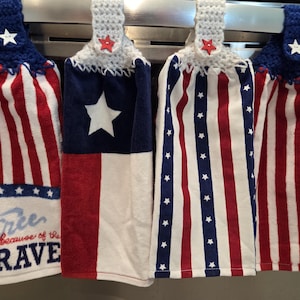 Celebrating America hanging kitchen hand towels.