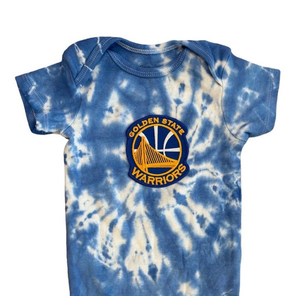 GOLDEN STATE WARRIORS Tie Dye Onesie 0 3 6 9 12 18 24 months | Hand Dyed Infant Bodysuit | gsw Gold and Blue