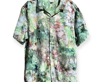 FERN Ice Tie Dyed Linen Cotton Shirt Size S-2XL | Men's Button Front Short Sleeve