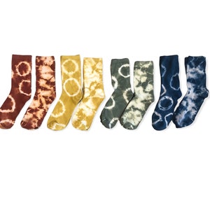 2 Pair Set X Shibori Tie Dyed Socks | Tocayo Hand Dyed Indigo Blue Sage Yellow Gray