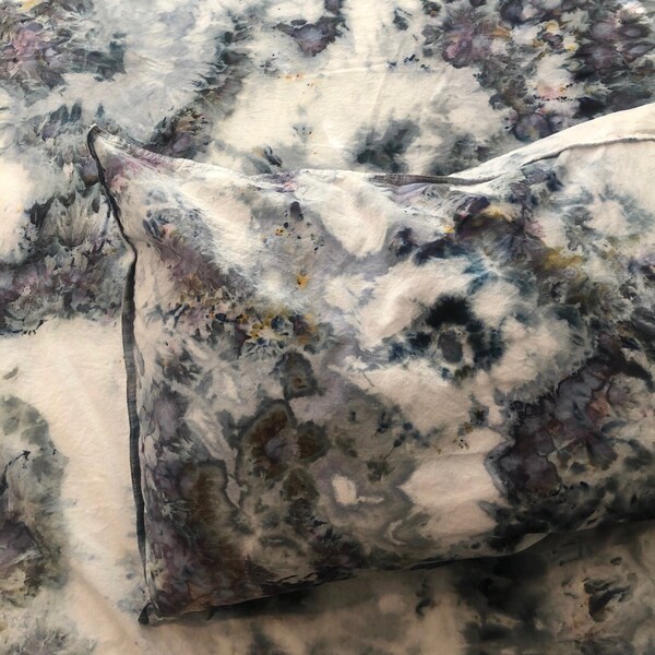 SLATE Ice Dyed Twin Duvet Cover + Sham | Tocayo Hand Tie Dyed Bedding | Cotton Grey and Purple