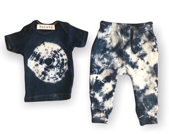 ENSO Tie Dye T-Shirt + Jogger Pants for Baby - Toddlers | Shibori Indigo Outfit Blue + White