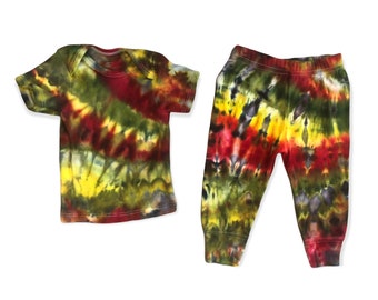 IRIE Tie Dye Baby Tee and Jogger Pants | Tocayo Hand Dyed Infant Outfit | 3 6 9 12 months