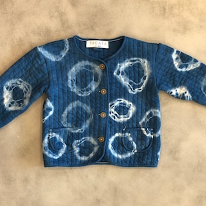 ENSO Tie Dye Shibori Quilted Cardigan 3T 4T | Tocayo Hand Dyed | Indigo Cotton Jacket for Infant + Toddler