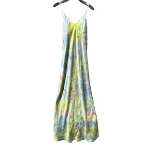 BONDI Pure Silk Tie Dye Long Slip Dress Size XS-L | Ice Dyed Low Back Strappy Maxi | Tocayo Hand Dyed Rainbow