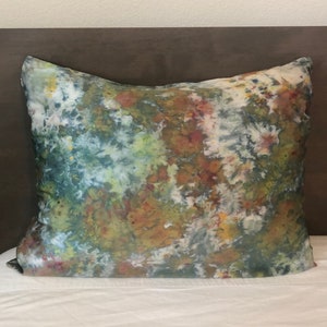FERN Pure Silk Tie Dyed Pillowcase | Hand Ice Dyed Mulberry Silk | Single or Pair | Green Pillow Cover with Hidden Zipper | Pillow Case
