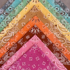One Tocayo Sunfaded Hand Dyed Paisley Bandana | 20&quot; Pure Cotton Handkerchief Americana Western Design | Scarf Hair Tie Head Wrap Bandanna