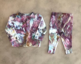 SAKURA Tie Dye Baby 2 Piece Outfit Set | Cardigan + Pants 3 6 months | Tocayo Hand Ice Dyed Baby Outfit