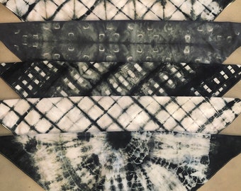 Gray Shibori Hand Tie Dyed Bandana | 21" Cotton Handkerchief Scarf Head Wrap