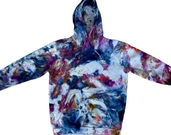 BRONTE Adidas Ice Dyed Hoodie Size L - XL | Tie Dye Hooded Sweatshirt |  Tocayo Hand Ice Dyed Fleece | Dark Blue Purple Bronze