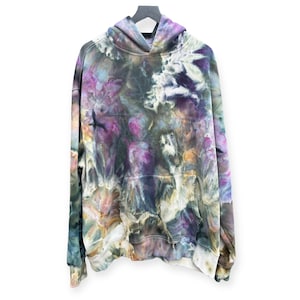 2XL Ice Dyed Hoodie Size XXL | Tie Dye Hooded Sweatshirt Fleece | Tocayo Hand Dyed Cotton Blend Sweater