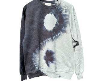 YIN YANG Tie Dyed Crew Sweatshirt Size Medium | Tocayo Shibori Hand Tie Dyed Fleece ying yang Sage + Dark Gray