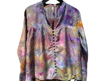 Upcycled SIENA Ice Tie Dyed Cotton Silk Blouse Size Small | Free People Shirt Buttons