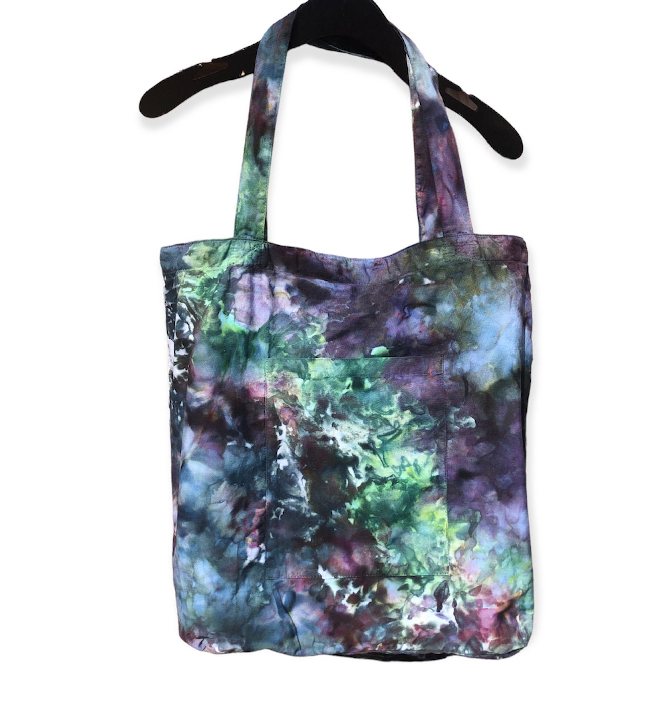 Ice Tie Dye Tote Bag | Cotton Market Beach | Tocayo Dark Green Purple Black