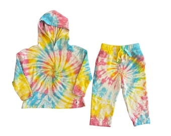 RAINBOW Ice Tie Dye Sweatsuit voor peuters 4T-5T | Hoodie van biologisch katoen en broek met trekkoord