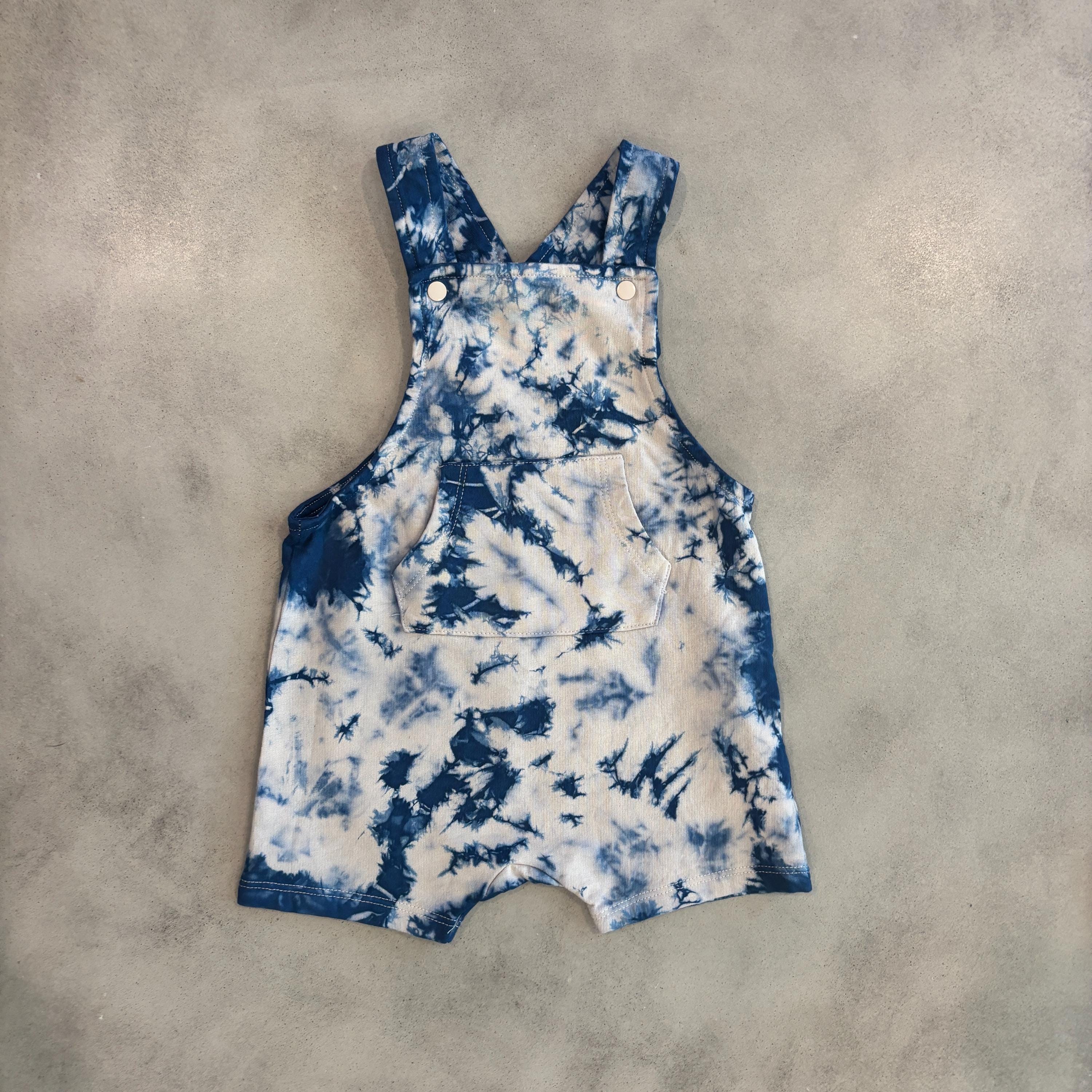 Shibori Tie Dye Baby Organic Cotton Short Overalls Romper Shortalls Infant + Toddlers 4m - 3T