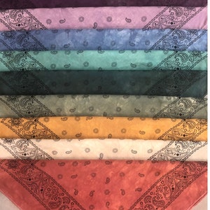 Hand Dyed Paisley Bandana | 21" Cotton Handkerchief 18 Unique Colors Inspired by Nature Scarf Hair Tie Head Wrap Earth Tones Muted Bandanna