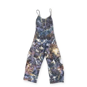 JOAQUIN Crinkle Gauze Jumpsuit Size Small + Medium  | Tocayo Hand Tie Dye Summer Romper | Mineral Tones Dark Gray Bronze + Green Ice Dyed