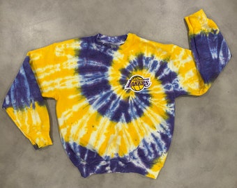 LAKERS Tie Dye Sweatshirt Toddler + Kids | Hoodie | Crew | Sweatsuit | Tocayo Hand Dyed Los Angeles LA Lakers Purple + Gold Patch Fleece