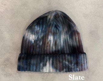 Gorro de punto acanalado de mezcla de algodón con estampado tie-dye / Gorro de esquí de invierno